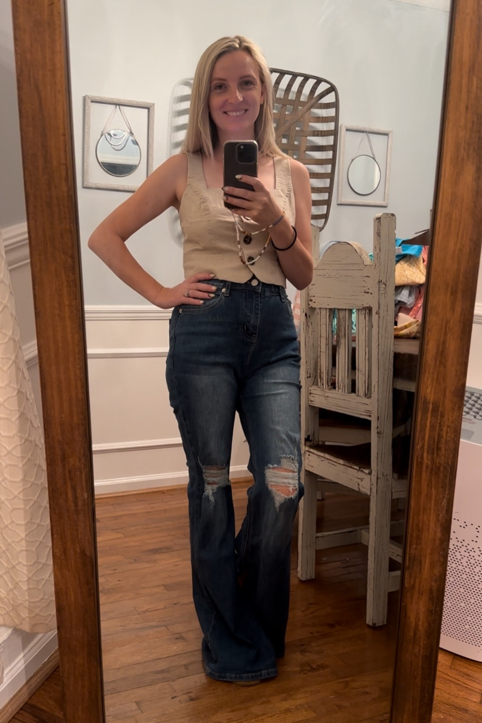 Size small top
Size 26 jeans
5’1
105 lbs