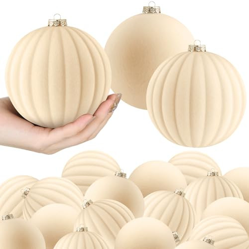 Syhood 16 Pcs 4 Inch Velvet Christmas Balls Large Velvet Xmas Tree Ornaments Balls Decorations Hanging Flocked Ornaments for Christmas Tree Home Garland Holiday Party Decor (Cream) | Amazon (US)