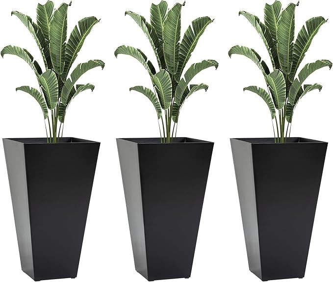 Outsunny Set of 3 Tall Planters with Drainage Hole, 28" Outdoor Flower Plant Pots, Indoor Planter... | Amazon (US)