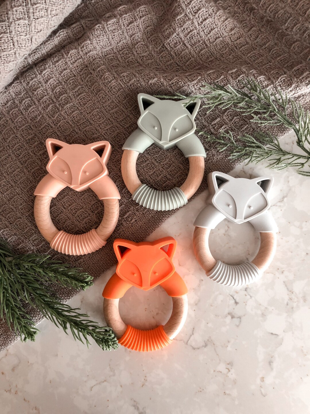 Natural Silicone and Wooden Baby Teether Toy Fox BPA Free | Etsy (US)