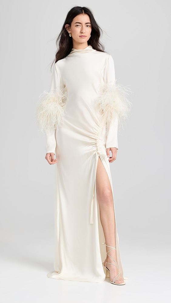 LAPOINTE Satin Bias Feather Tab Gown | Shopbop | Shopbop