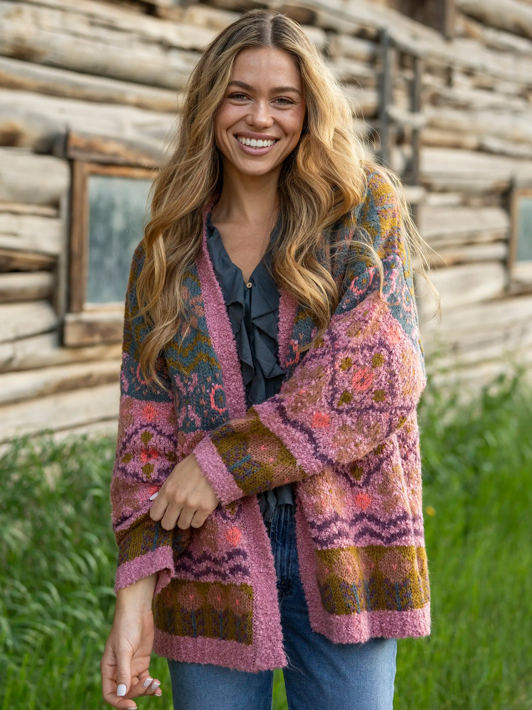 Calla Jacquard Cardigan Sweater - Alpine Meadow Mauve | Natural Life