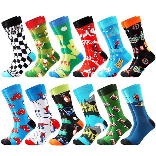 BISOUSOX Mens Dress Socks Funny Fun Colorful Crazy Funky Crew Socks for Men Novelty Happy Cotton Size 9-12 | Amazon (US)