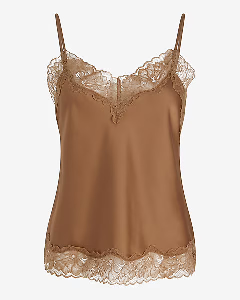 Satin Lace Trim V-Neck Downtown Cami | Express