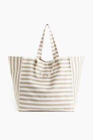 Cotton canvas beach bag - Dark grey/Striped - Home All | H&M GB | H&M (UK, MY, IN, SG, PH, TW, HK)