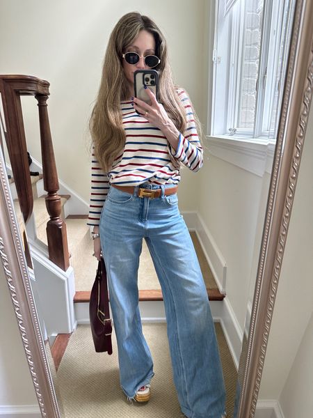 Spring to Summer jeans uniform! Mariniere striped top, wide leg jeans and espadrilles ❤️ jeans are TTS and so is Parisian chic top! 

#LTKWorkwear #LTKSeasonal #LTKFindsUnder100