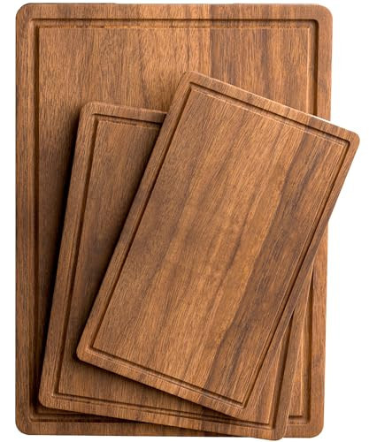 Acacia Wood Cutting Boards Set of 3 for Kitchen, Large Wooden Cutting Board with Juice Groove, Charcuterie Board, Chopping Board for Meat, Cheese, Fruits(17x12, 12x10, 12x7 inch) | Amazon (US)
