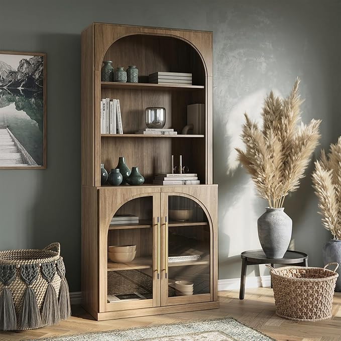 BELLEZE Tall Arched Storage Cabinet with Hutch,Modern Bookcase withOpen Shelves,Freestanding Disp... | Amazon (US)