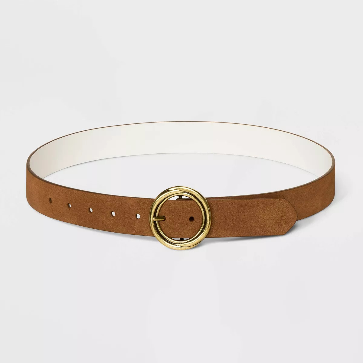 Women's Reversible Wide Suede Round Center Buckle Belt - Universal Thread™ Brown | Target