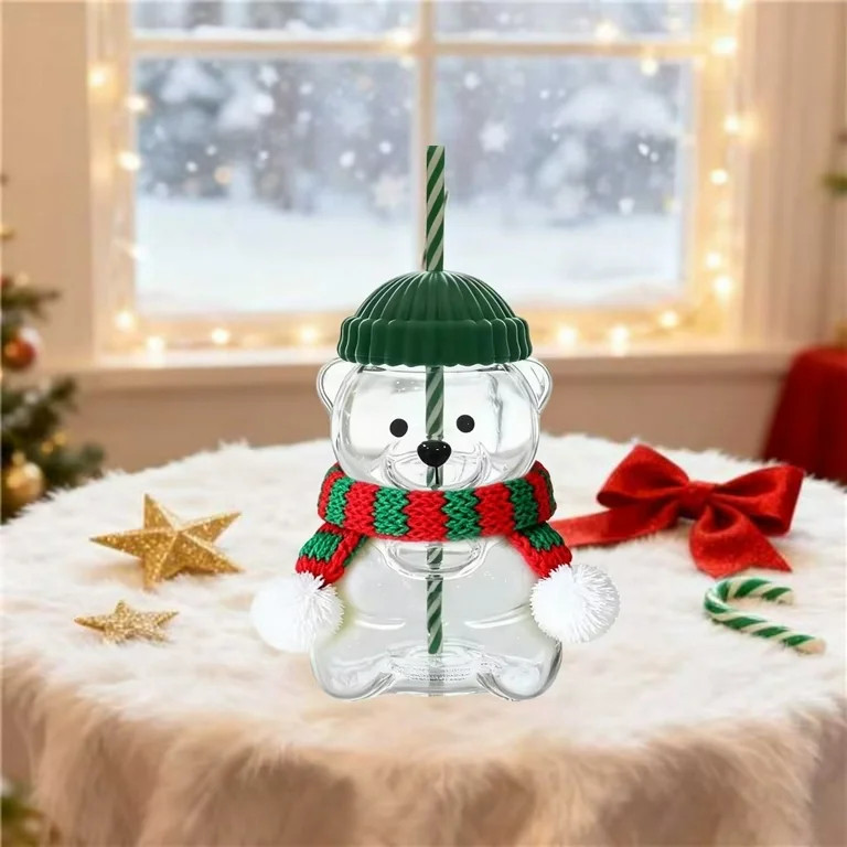 Bear Sippy Cup with Straw, Bear Straw Cups, Clear Bear Glass Cup with Lid and Straw Cute Kawaii B... | Walmart (US)