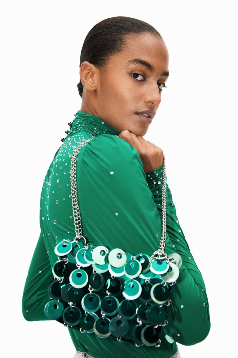 Disc-embellished Shoulder Bag - Green - Ladies | H&M US | H&M (US + CA)