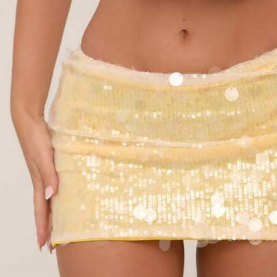New Summer Sexy A-Line Midi Skirt, High-Waisted, Bodycon, Super Short, Sequined, Reflective, Wome... | SHEIN