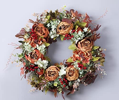 Fall Wreath for Front Door Artificial Peonies Autumn Winter Wreaths for Front Door Outside Wall O... | Amazon (US)