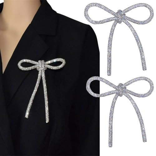 Sliver Sparkly Rhinestone Bowknot Brooch Exquisite Luxury Full Crystal Ribbon Bow Brooches Pins Costume Accessories for Women(2 Pcs) | Amazon (US)