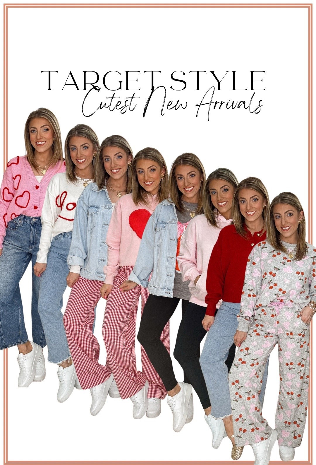 Target style new arrivals I can’t stop talking about 🤍
This haul is filled with the cutest heart sweaters, cozy sweatshirts, chic layers, and comfy everyday pieces that are perfect for now through Valentine’s Day and beyond. From casual denim looks to lounge-worthy sets and statement knits, these are the kinds of Target fashion finds that sell out fast — so I’m sharing everything while it’s still in stock.

I love how these pieces make it easy to create cute, wearable outfits for real life — school drop-off, errands, coffee runs, weekend plans, or even cozy days at home. If you’re searching for affordable Target outfits, Valentine outfit ideas, or just want to refresh your closet with new season styles, this roundup has so many good ones.

All the details are linked so you can shop the full Target new arrivals haul in one place ✨

#targetstyle #targetfinds #targetnewarrivals #targethaul #valentinesoutfits #heartdetails #casualoutfitideas #everydaystyle #affordablefashion #budgetfriendlystyle #momstyle #weekendoutfits #ltkstyle #ltkfashion #ltkfinds #cozychic #springtransition #layeredlooks #trendystyle #realoutfits