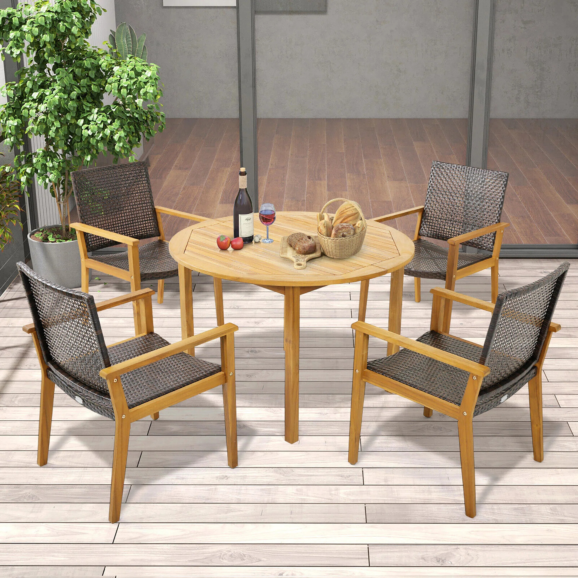 Red Barrel Studio® Tieron Round 4 - Person 44'' L Outdoor Restaurant Dining Set & Reviews | Wayf... | Wayfair North America