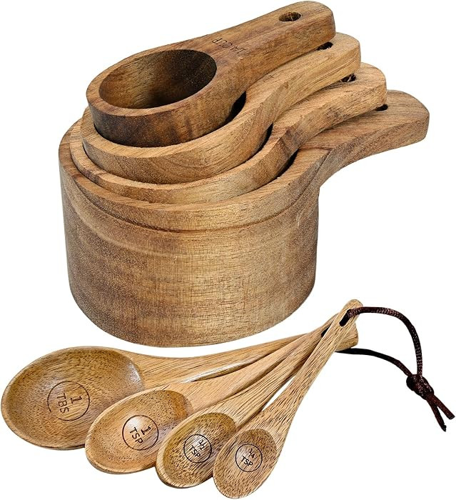 Wooden Measuring Cups and Spoons Set - Eco-Friendly Solid Acacia Wood, Laser Engraved Measurement... | Amazon (US)