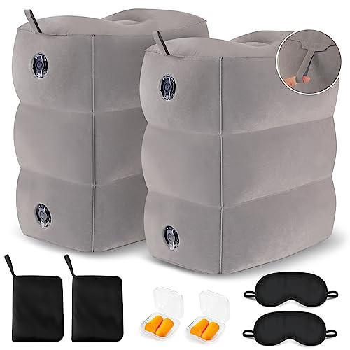 Inflatable Foot Rest for Air Travel - Travel Foot Rest for Airplane Flights, Car Seat Foot Rest for Kids Airplane Bed for Toddler, Blow up Plane Footrest Pillow with Easy-Carry Strap, Gray 2Pack | Amazon (US)