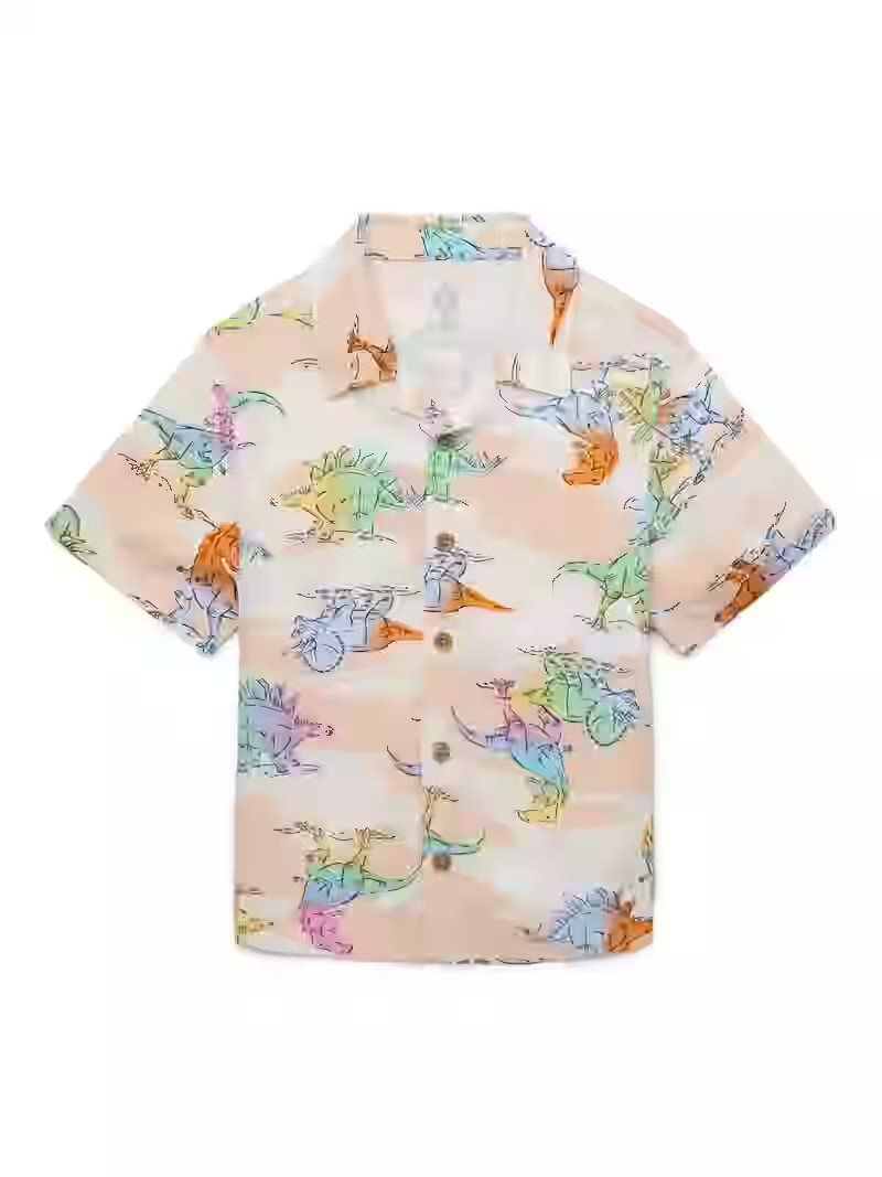 Wonder Nation Toddler Boys Print Button Up Shirt with Short Sleeves, Sizes 12M-5T - Walmart.com | Walmart (US)