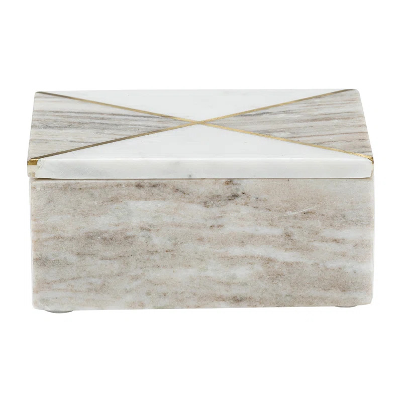 7" x 5" Decorative Marble Box with LId, White with Brown Accent Inlay - Keepsake Box for Jewelry ... | Wayfair North America