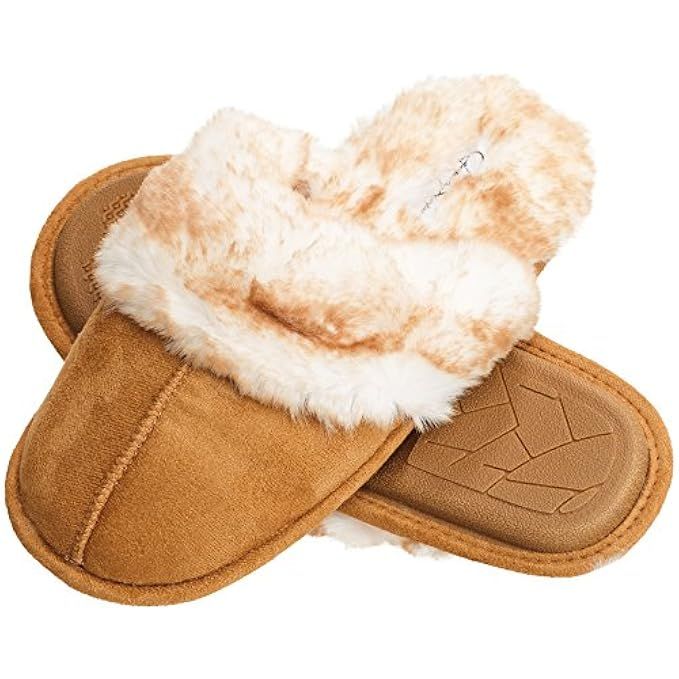 Jessica Simpson Comfy Faux Fur Womens House Slipper Scuff Memory Foam Slip On Anti-Skid Sole | Amazon (US)