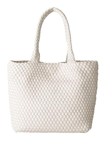 Woven Tote Bag for Women Fashion Woven Bags for Women Shoulder Bag Vegan Leather Handbags Large Work Travel Beach Tote Bags With Purse Beige | Amazon (US)