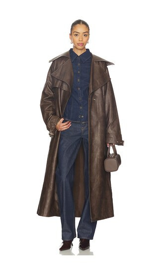 superdown Astra Faux Leather Trench in Brown. - size L | Revolve Clothing (Global)