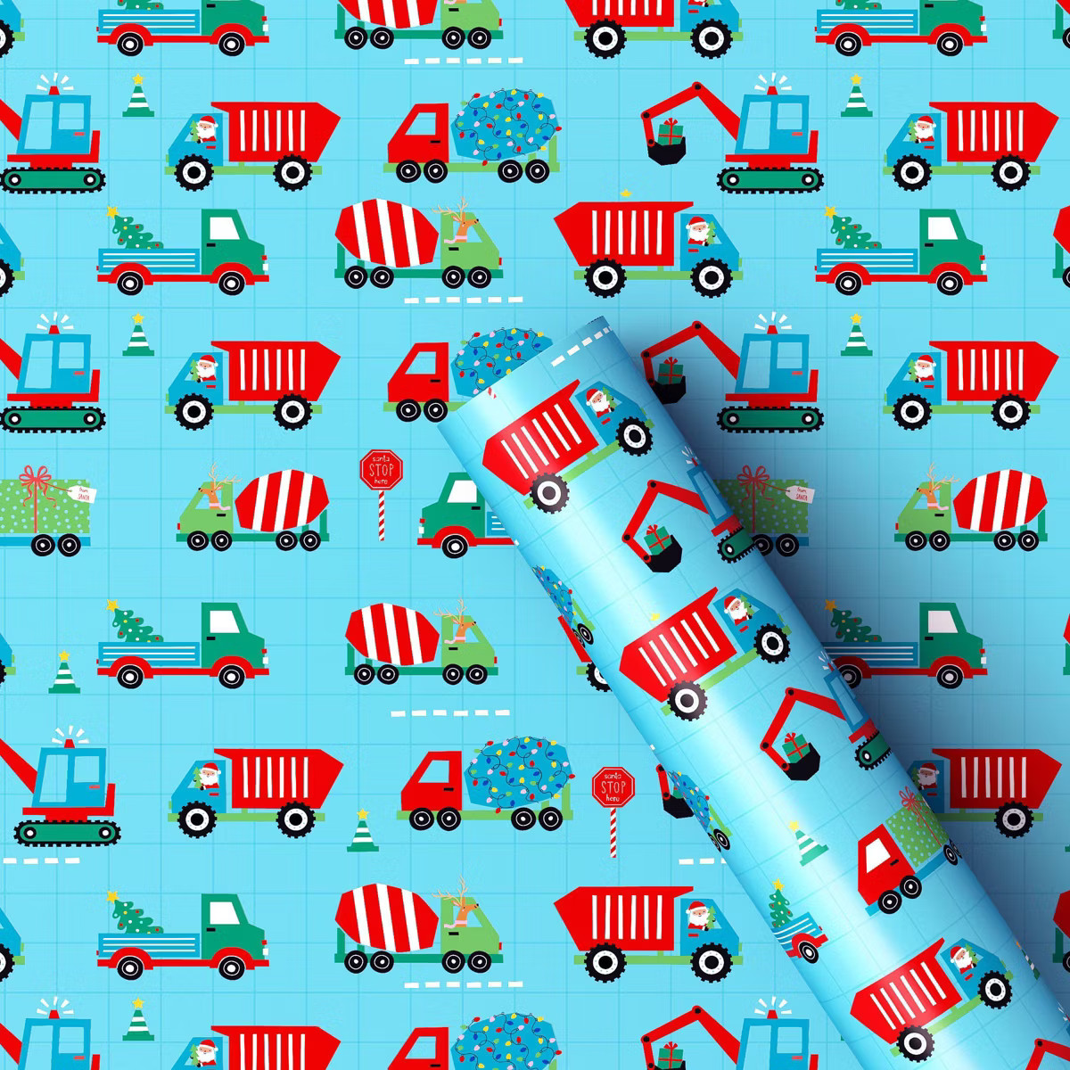 30" 50 sq ft Christmas Roll Wrap Trucks on Blue  - Wondershop™ | Target