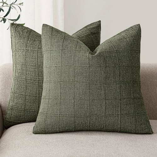 Foindtower Set of 2 Decorative Linen Check Throw Pillow Covers Neutral Farmhouse Vintage Cushion ... | Amazon (US)