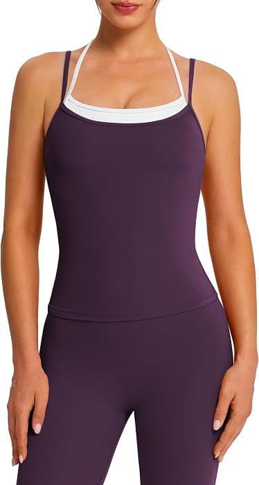 OMKAGI Double Layer Workout Sets for Women Open Back Tank Booty Gym Outfits | Amazon (US)