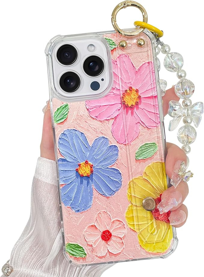 AIGOMARA for iPhone 16 Pro Max Case with Wristband and Bracelet Chain for Women Girls, Cute 3D Oi... | Amazon (US)