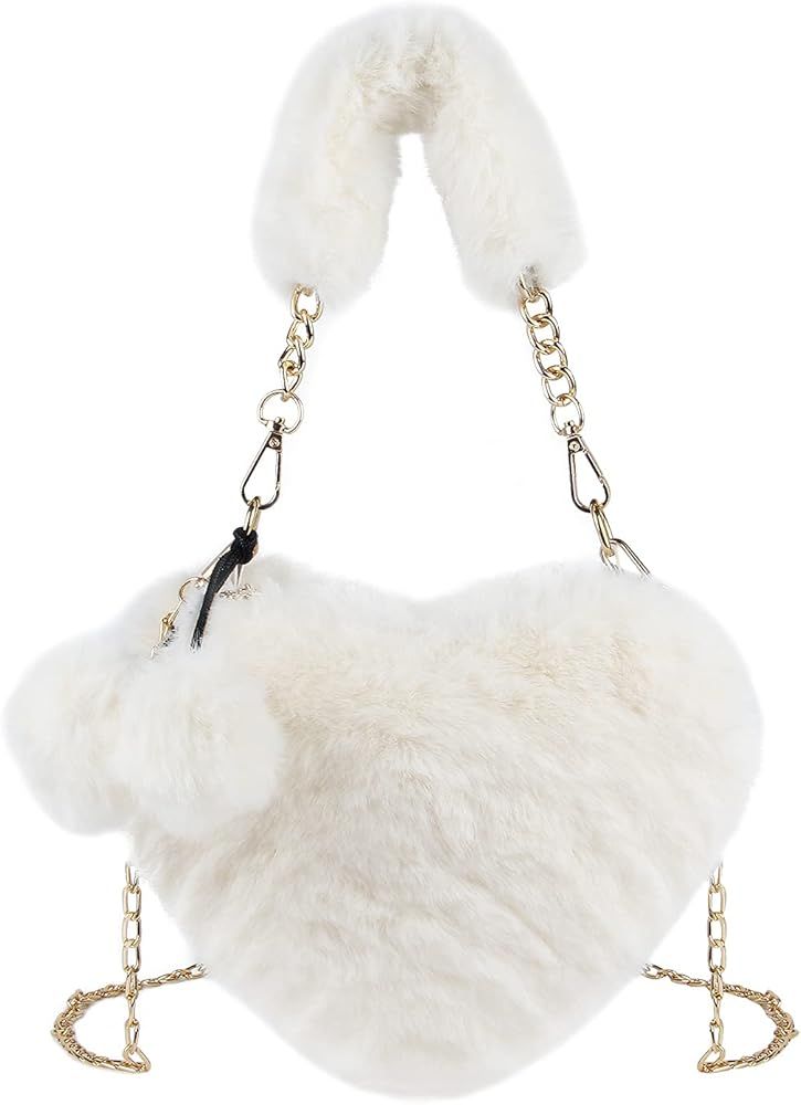 SUKUTU Faux Fur Purse Women's Heart Shaped Evening Handbags Small Cute Phone Crossbody Bag Clutch... | Amazon (US)