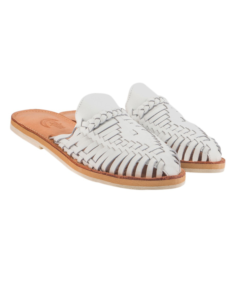 Espiritu Women's Mules White - White & Tan Blanche Leather Huarache - Women | Zulily