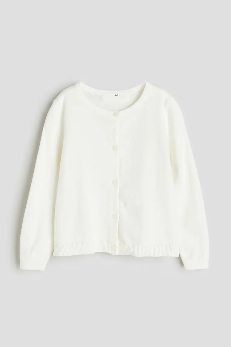 Fine-knit cotton cardigan - Natural white - Kids | H&M GB | H&M (UK, MY, IN, SG, PH, TW, HK)