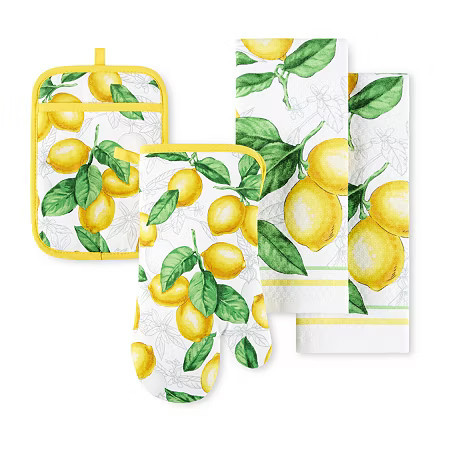 Martha Stewart Lots of Lemons 4-pc. Mitt + Pot Holder Set, One Size, White | JCPenney