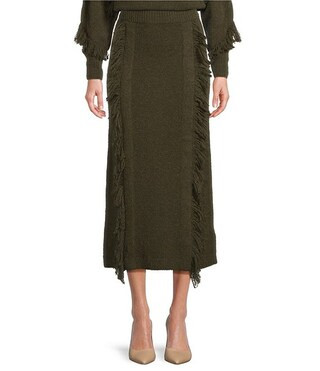 Le' AL.X Alpaca Wool Blend Knit Fringed High Rise Pencil Sweater Coordinating Maxi Skirt | Dillar... | Dillard's