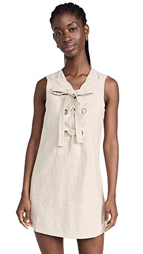 English Factory Women's Linen Lace Up Front Dress, Tan, M | Amazon (US)