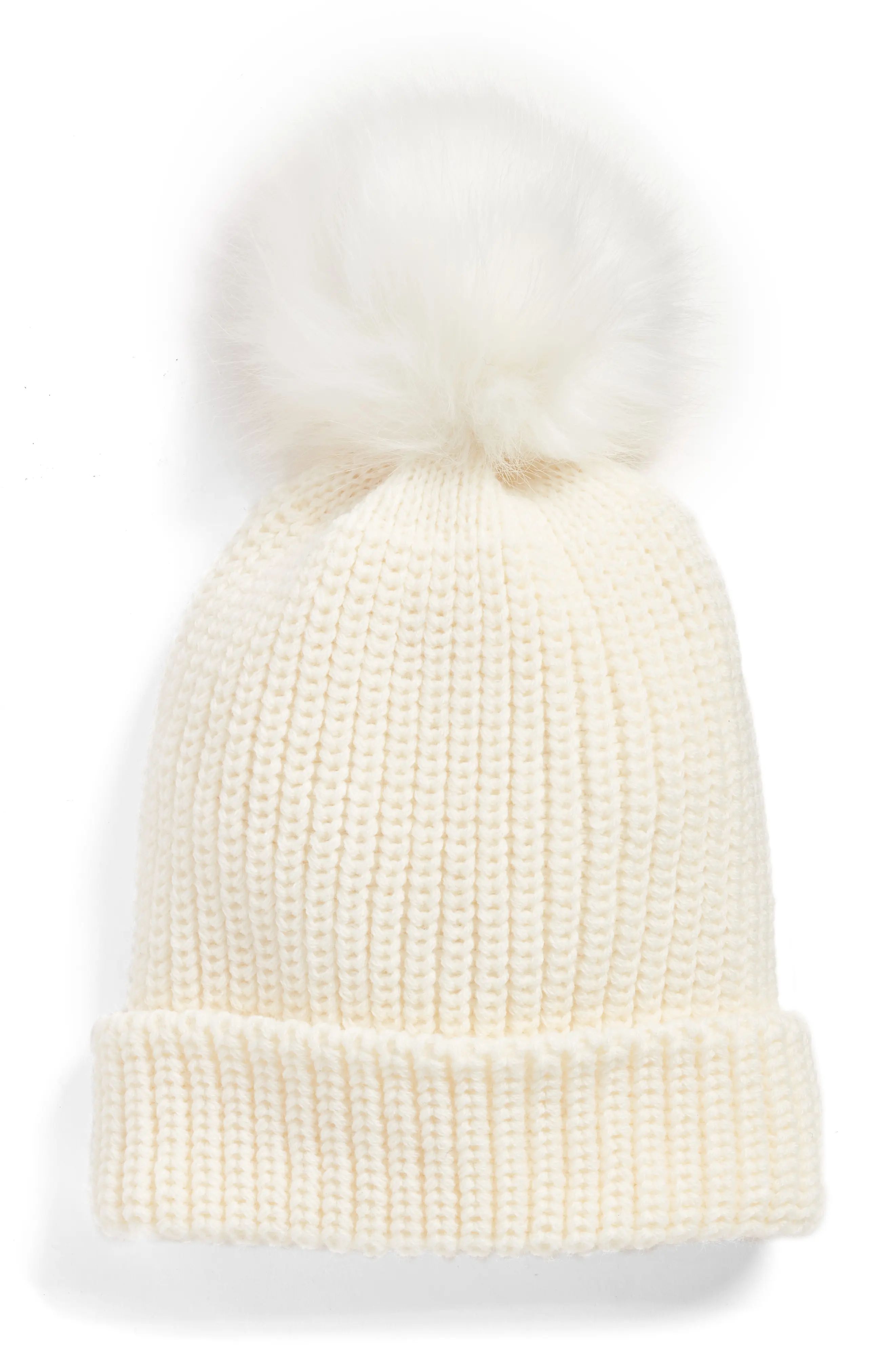 Treasure + Bond Chunky Stitch Beanie with Faux Fur Pom | Nordstrom