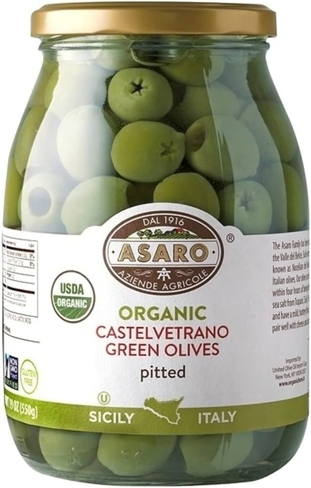 Asaro Organic Castelvetrano Green Pitted Olives, 33.8 Ounce Jar | Amazon (US)