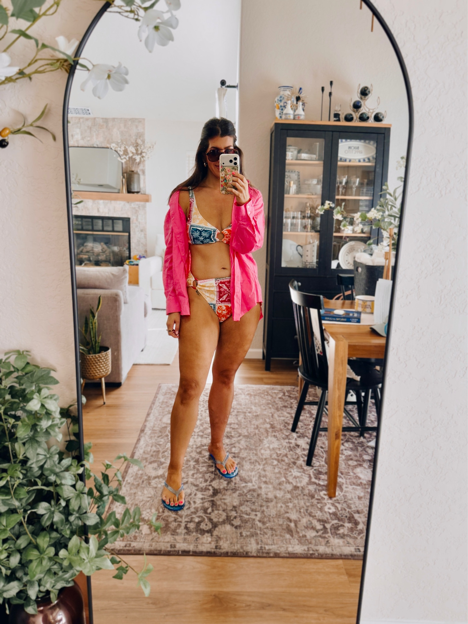 In a medium swim top and large swim bottom 
Medium coverup short (code Meghanxspanx)

#LTKMidsize #LTKTall #LTKSwim