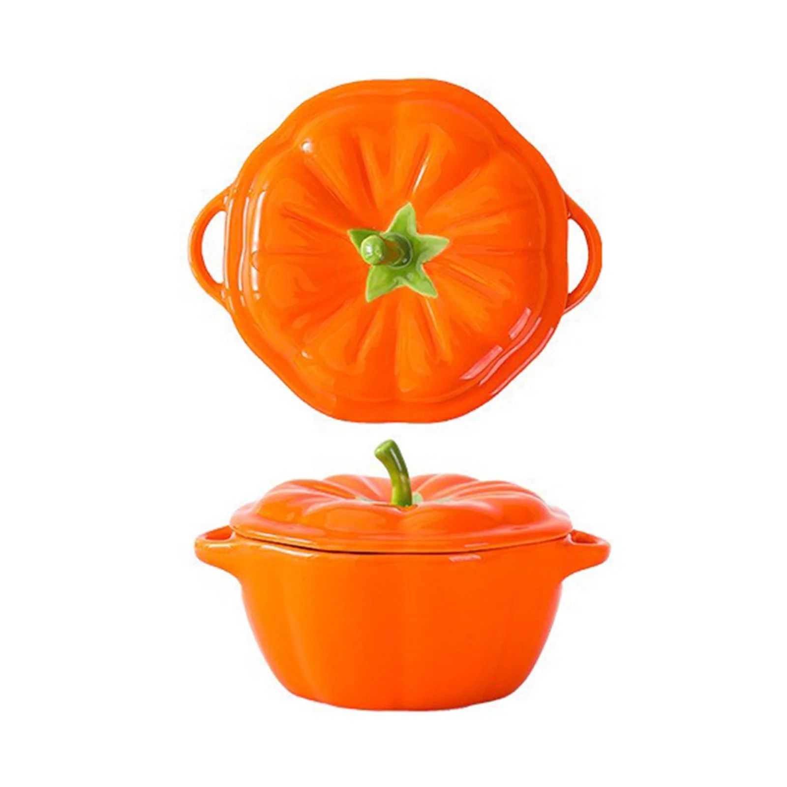 Fall Pumpkin Ceramic Bowl with Lid, Microwave & Dishwasher Safe Pumpkin Soup Bowl with Handle, Pu... | Walmart (US)