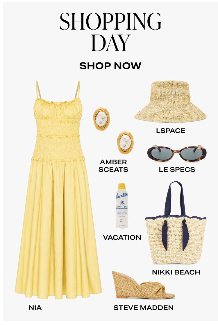 Sunshine-ready style starts with the perfect yellow dress. ☀️ This effortless shopping day look pairs a breezy midi dress with woven wedges, a raffia tote, a chic bucket hat, statement earrings, and everyday SPF for an outfit that's made for boutique shopping, brunch, vacation strolls, and weekend adventures.

Featuring NIA, Amber Sceats, LSPACE, Le Specs, Vacation, Nikki Beach, and Steve Madden from Revolve. Shop the complete look in my LTK.

#LTKStyleTip #LTKSummer #LTKVacation #Revolve #ShoppingDay #YellowDress #SummerDress #ResortStyle #VacationOutfit #BrunchStyle #NIA #AmberSceats #LeSpecs #LSPACE #NikkiBeach #SteveMadden #VacationSPF #RaffiaBag #SummerFashion #WarmWeatherStyle #EffortlessStyle #LuxuryStyle #CapsuleWardrobe #VacationPacking #FashionInspo 

 #LTKdayinmylife #LTKgrwm #LTKootd