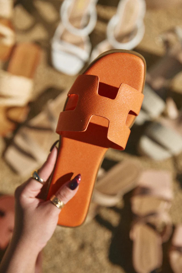 Miss Lola | Bianka Orange Slip On Sandals | MISS LOLA