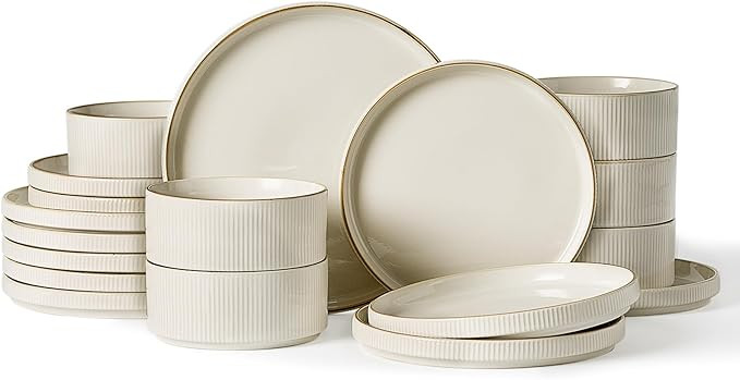 Famiware Star Plates & Bowls Sets with Rim, 18pc Stoneware Dinnerware for 6 | Amazon (US)