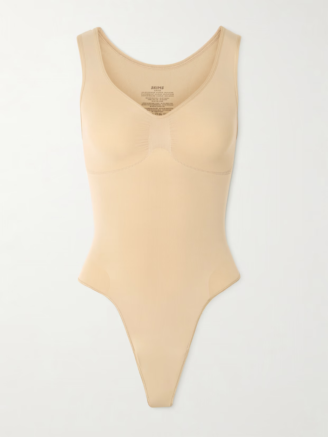 SKIMS - Seamless Sculpt Scoop Neck Thong Bodysuit - Sand | NET-A-PORTER (US)