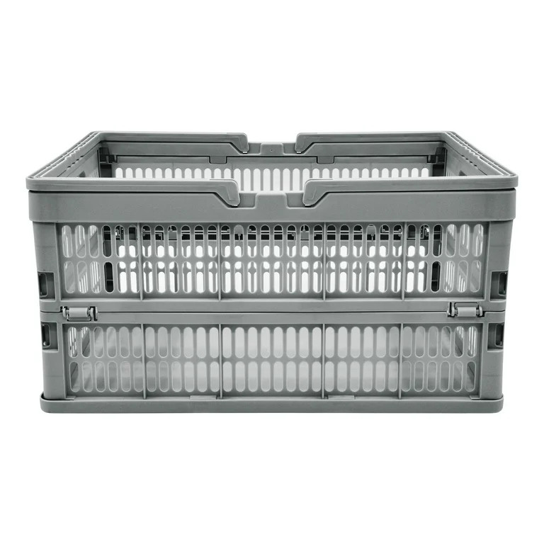 Mainstays Plastic Collapsible Storage Basket w/ Handles, Grey | Walmart (US)