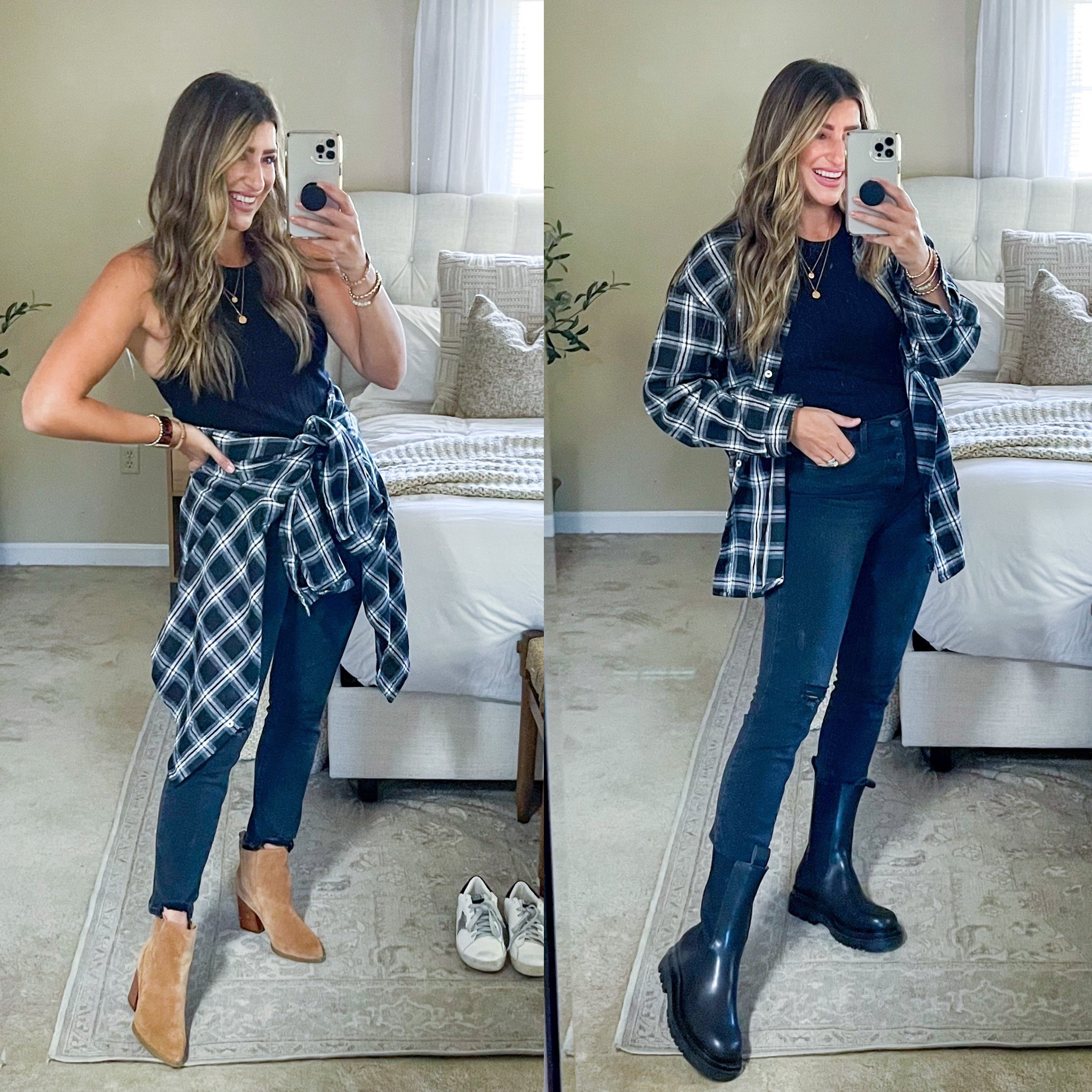 Womens collard button plaid shirt. Shirt jacket. Shacket. Use code 10LAUREN1 

Sneakers/Black boots: use code LAURENHORN for 40% OFF!

#LTKsalealert #LTKstyletip #LTKSeasonal