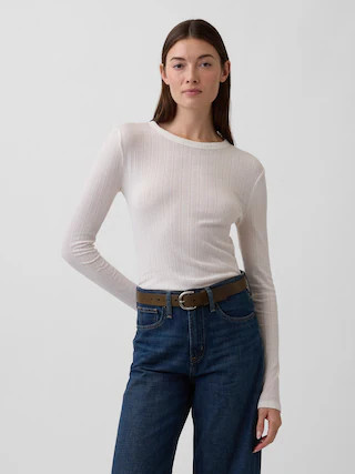 Ribbed Pointelle Crewneck T-Shirt | Gap Factory