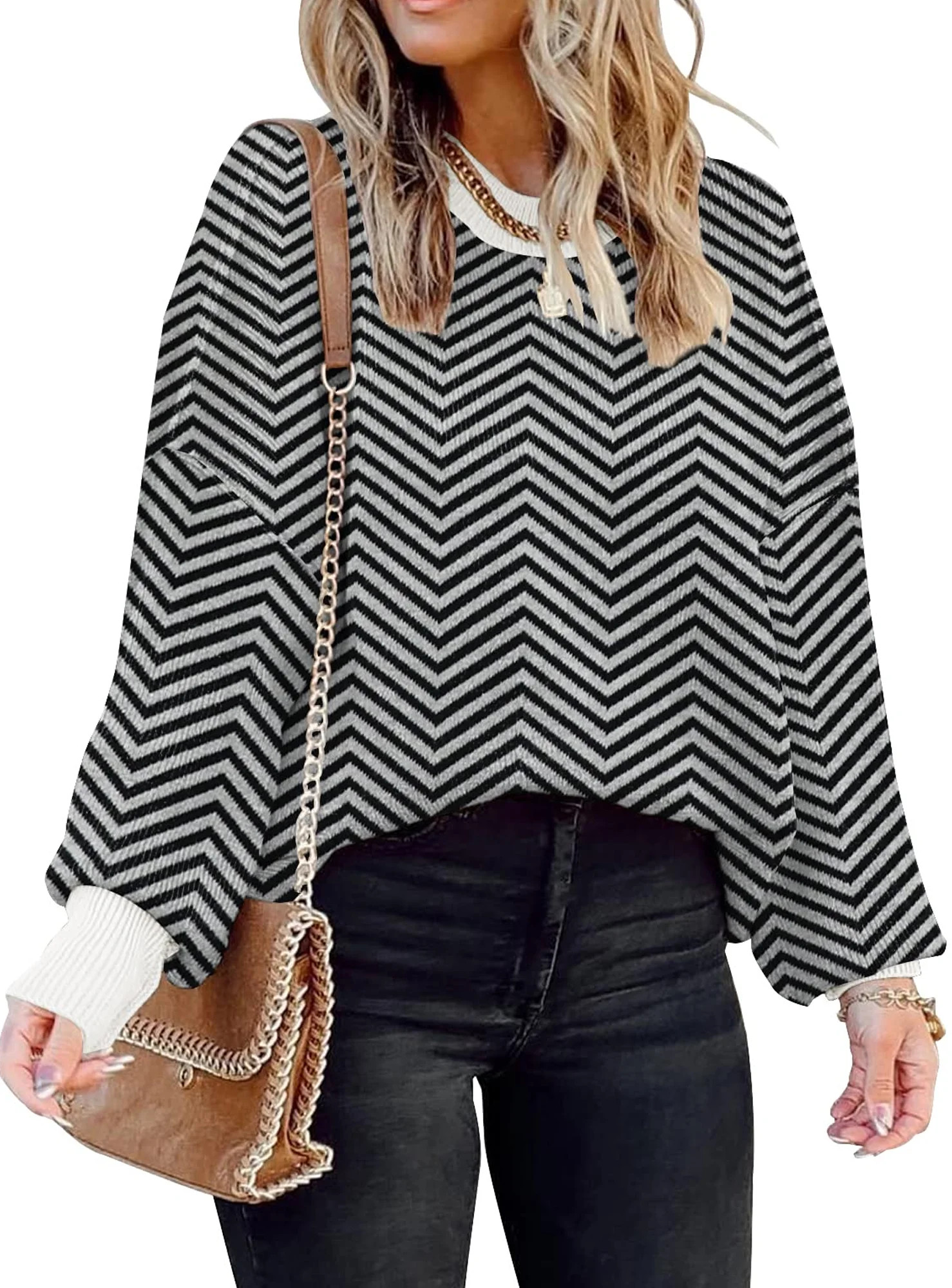 SOMER Oversized Sweater for Women Long Sleeve Batwing Colorblock Striped Casual Loose Pullover Fa... | Walmart (US)