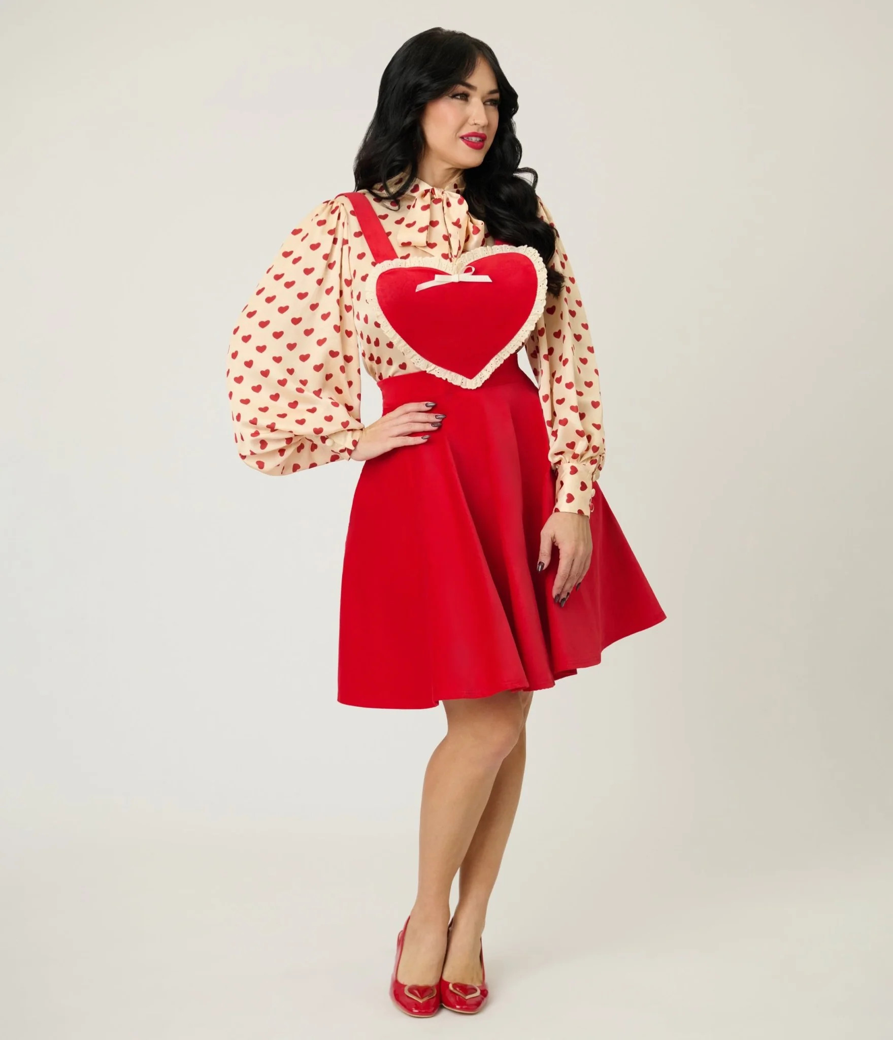 Unique Vintage Red Heart Bib Pinafore Skirt | Unique Vintage - North America